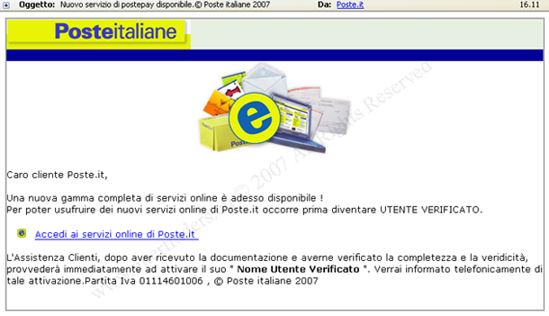 Nuovo servizio di postepay disponibile… ma è ‘solo’ phishing