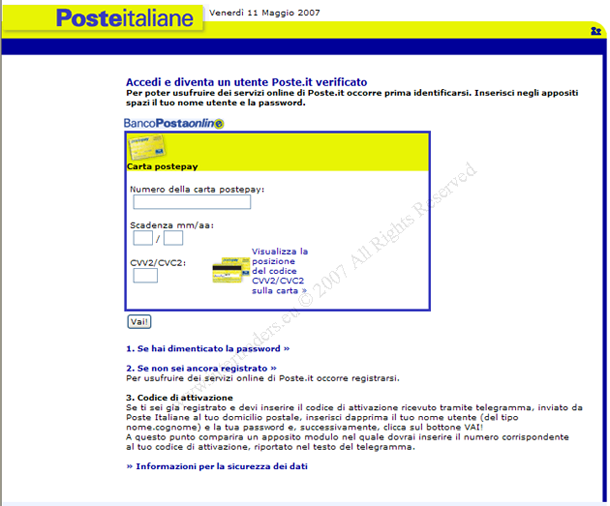 Nuovo servizio di postepay disponibile… ma è ‘solo’ phishing
