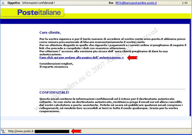 Phishing Poste Italiane 01